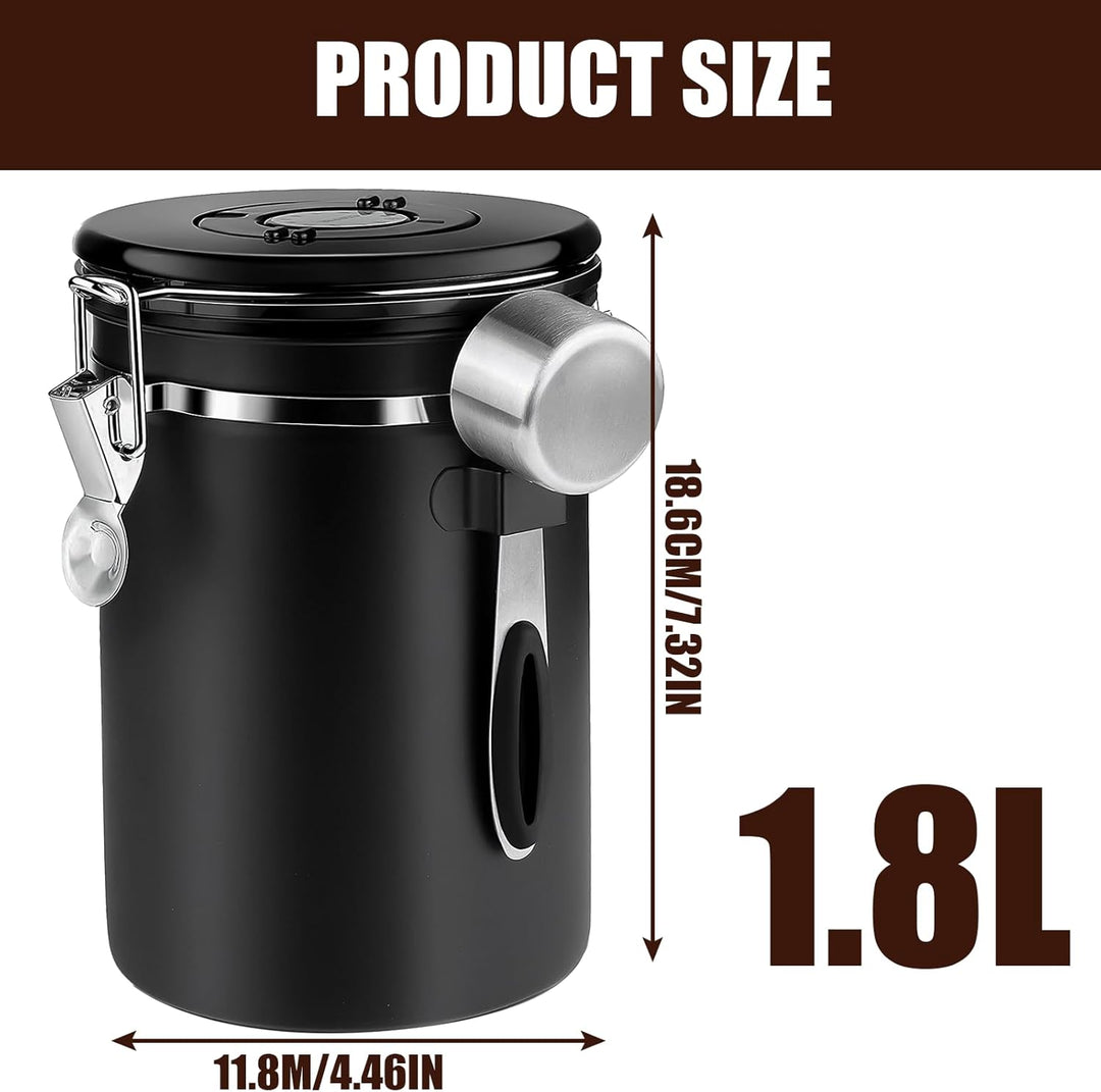 Nizirioo 1,8L Kaffeedose Luftdicht aus Edelstahl Kaffeedosen Kaffeebehälter Aromadicht mit Löffel Ka