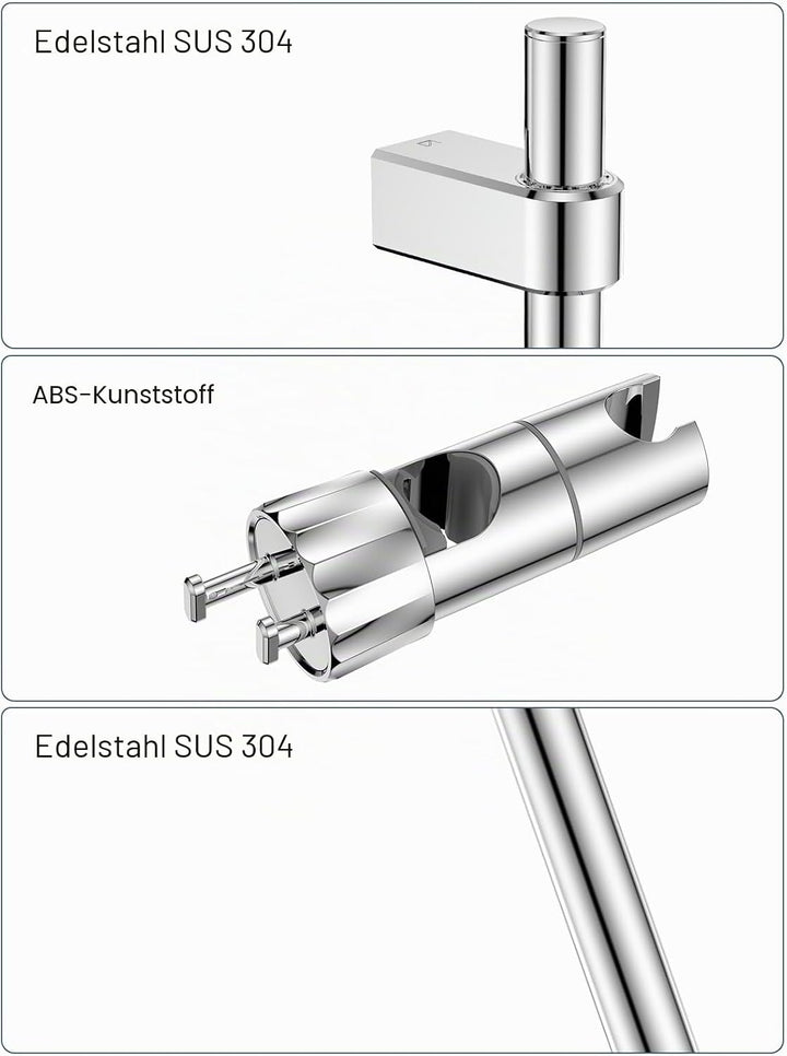 YEAUPR PRO Shower Riser Kit - quadratischer Duschkopf mit 6 Sprühmodi, Duschstange mit Duschkopf, 16