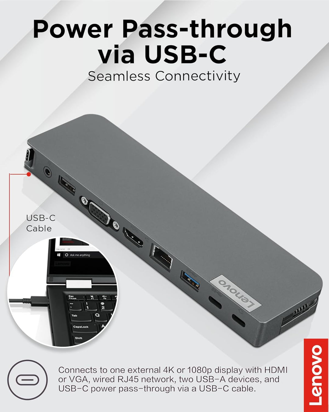 Lenovo USB-C Mini-Dock, 7-in-1 tragbare Dockingstation mit HDMI, VGA, USB-C, USB 3.1, USB 2, 3,5 mm