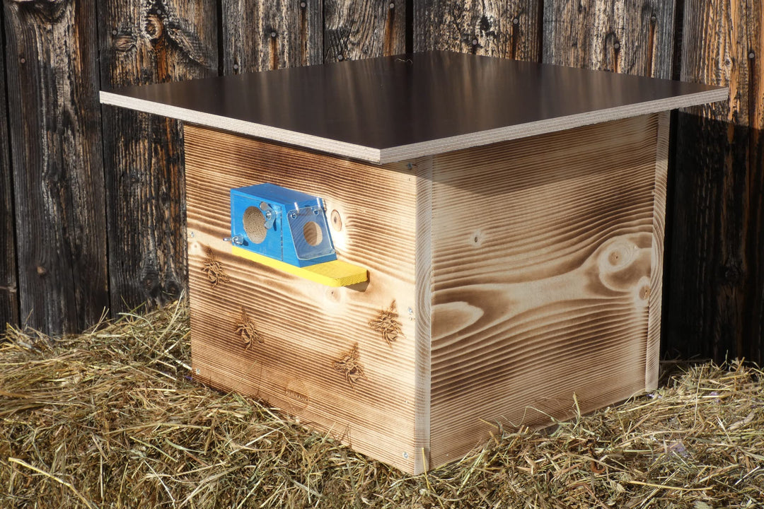 Premium Hummelkasten mit Wachsmottensperre, 2X Sichtfenster und Nistmaterial Wetterfest Bienenhaus H