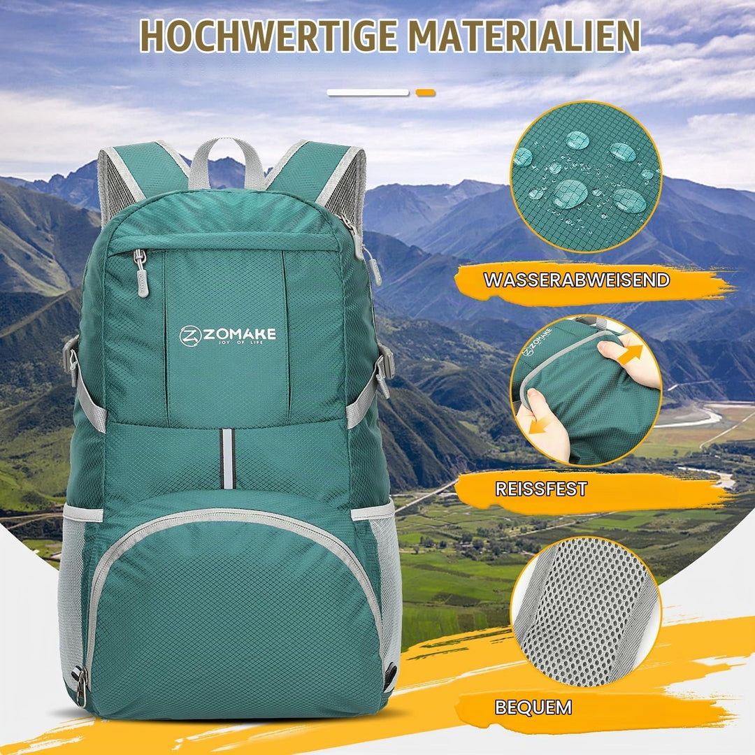 ZOMAKE Faltbarer Rucksack 35L,Leichter Rucksäcke Wasserdicht Wanderrucksack Packable Backpack für Da
