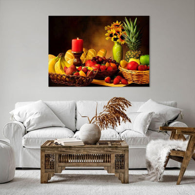 Bilder auf Leinwand 100x70cm Leinwandbild Banane Korb Essen Früchte Gross Wanddeko Bild Schlafzimmer