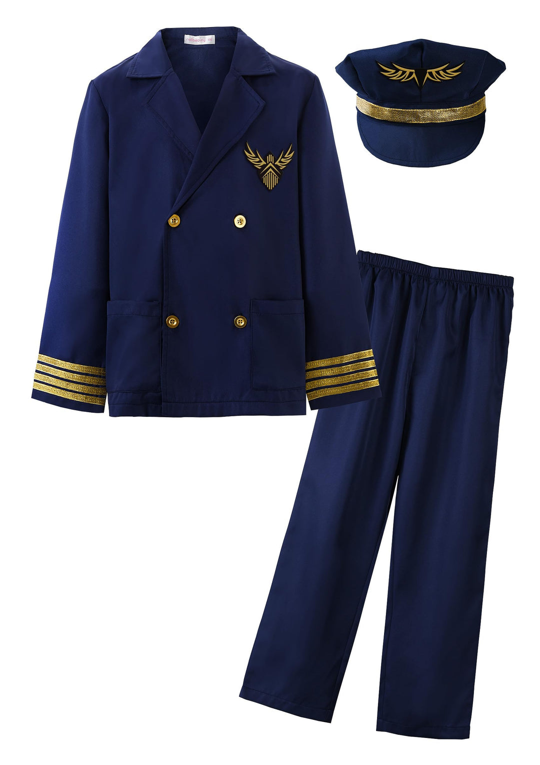 ReliBeauty Pilot Kostüm Kinder Flieger Aviator 3-14 Jahre mit Pilotenmütze Kapitän Fasching Blau 104