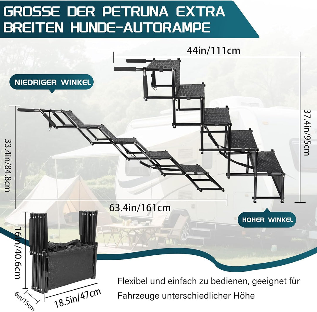 5-stufige Hunde-Autotreppe, Klappbar Hunderampe mit Rutschfester Oberfläche, Hundetreppe für Kleine