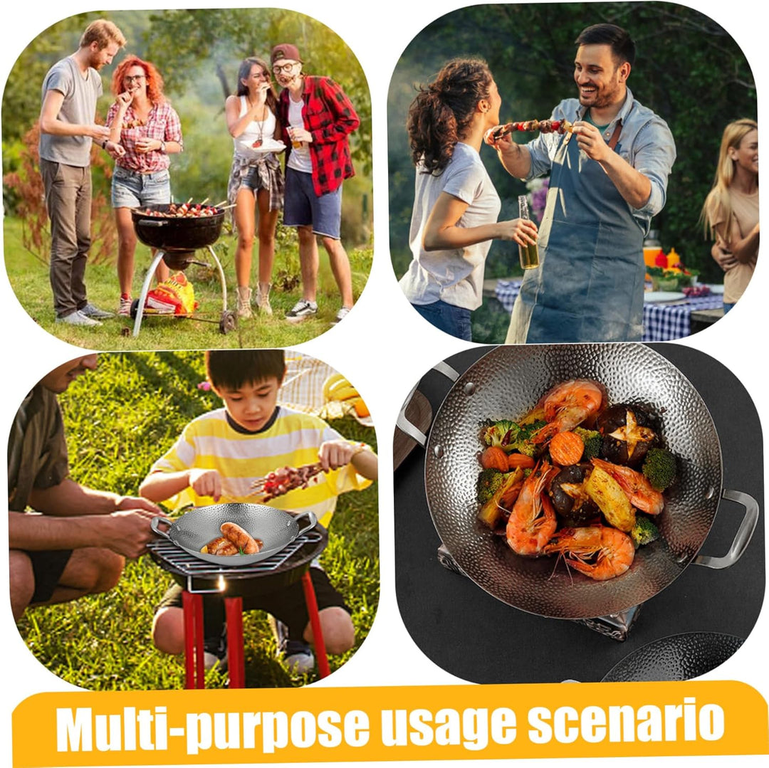 Edelstahl-Wok, 9-Zoll-Mini-Wok mit zwei Griffen, antihaftbeschichteter Wok mit rundem Boden, dicker