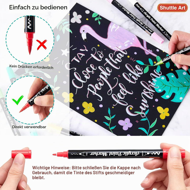 Shuttle Art Acrylstifte für Steine wasserfest, 48 Farben Steine bemalen Stifte Set, doppelköpfige Ac