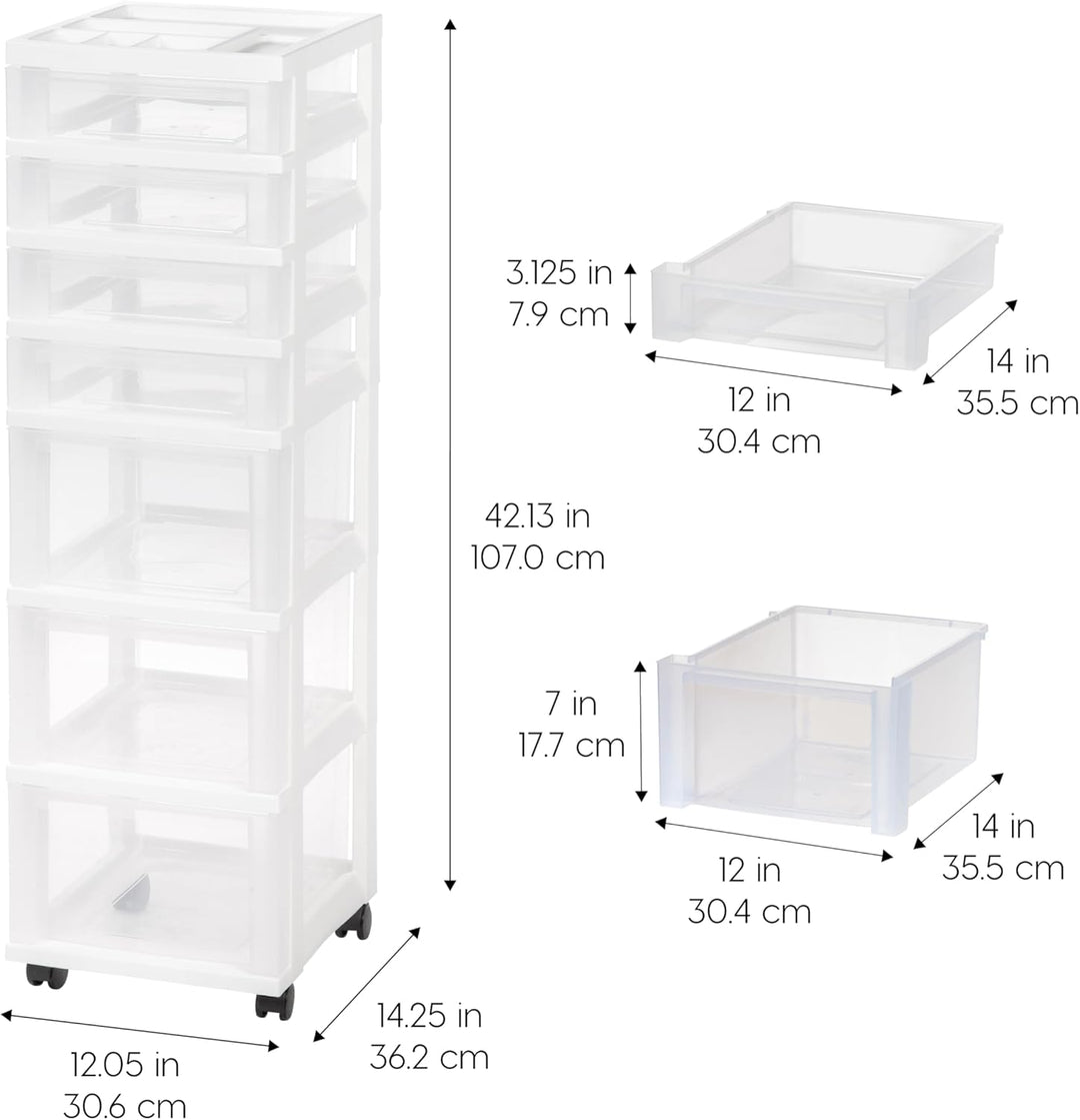 Iris USA MC Kunststoff-Schublade, Rollwagen mit Organizer-Oberteil, 7, Weiss 7 Drawer Organizer oben