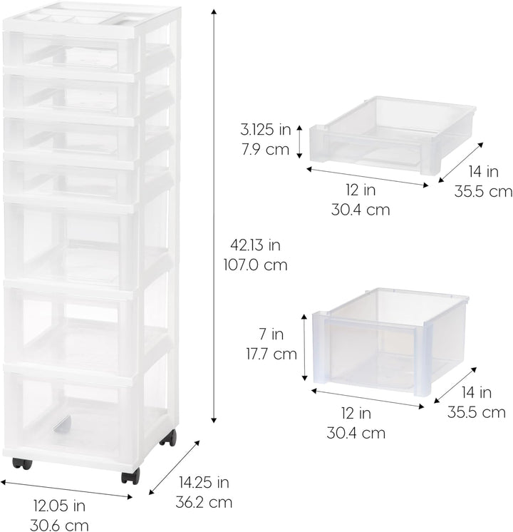 Iris USA MC Kunststoff-Schublade, Rollwagen mit Organizer-Oberteil, 7, Weiss 7 Drawer Organizer oben