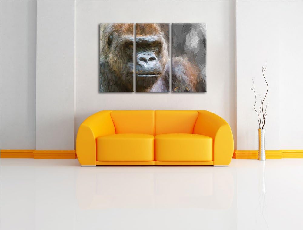 stolzer Gorilla schwarz/weiss Deluxe 3-Teiler Leinwandbild 120x80 Bild auf Leinwand, XXL riesige Bil