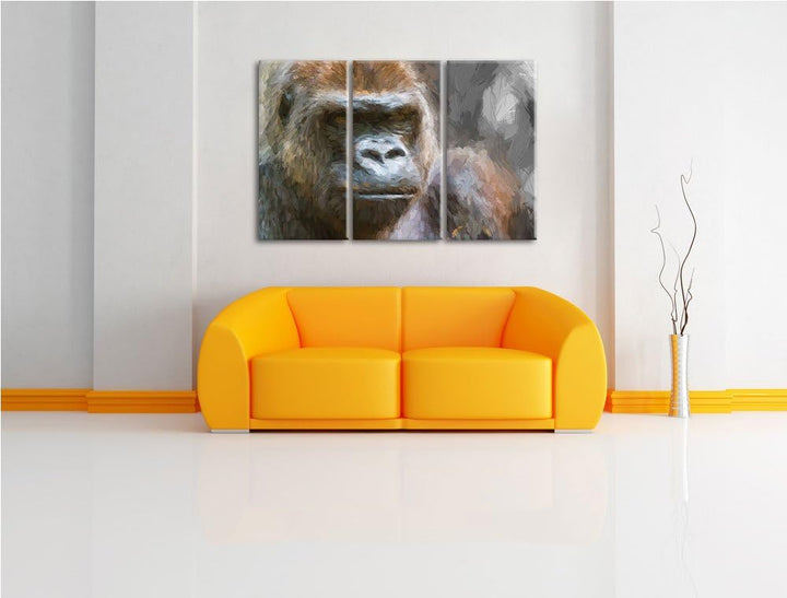 stolzer Gorilla schwarz/weiss Deluxe 3-Teiler Leinwandbild 120x80 Bild auf Leinwand, XXL riesige Bil