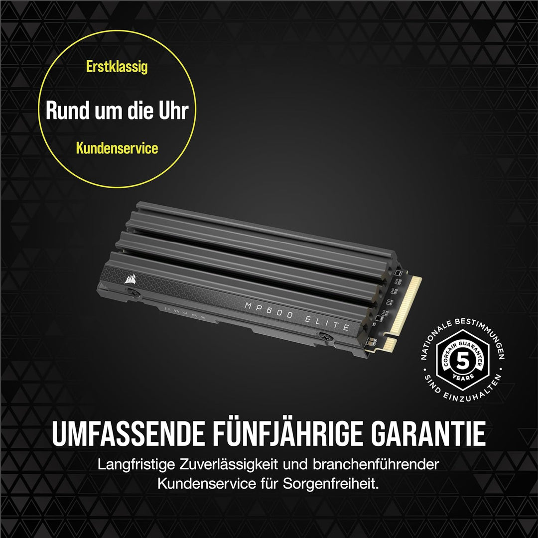 Corsair MP600 Elite 4TB M.2 PCIe Gen4 x4 NVMe SSD mit Integriertem Kühlkörper – M.2 2280 – Bis zu 7.