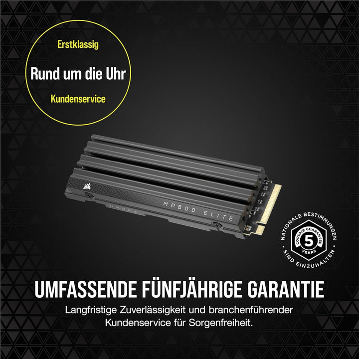 Corsair MP600 Elite 4TB M.2 PCIe Gen4 x4 NVMe SSD mit Integriertem Kühlkörper – M.2 2280 – Bis zu 7.