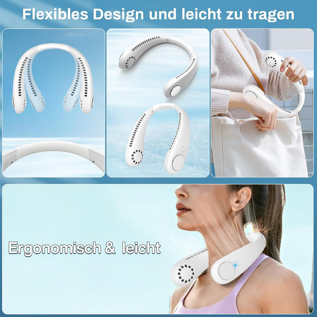 Timiyou Nackenventilator, Leise Halsventilatoren mit 360° Luftstrom, Hands Free Bladeless Fan, Tragb