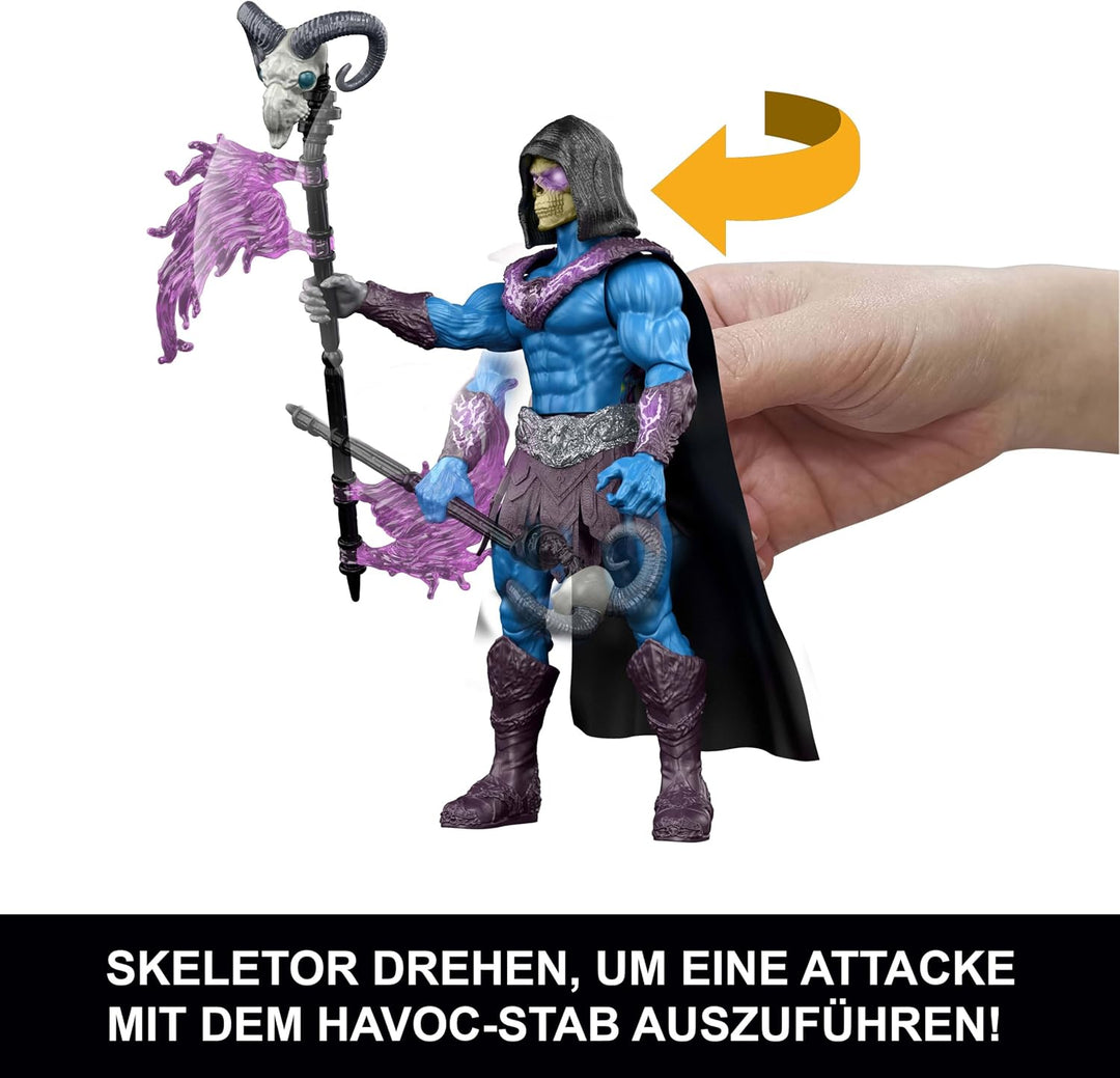 Masters of the Universe Funktionsfigur Skeletor mit Havoc-Stab-Attacke, Dreh- und Loslassfunktion, c