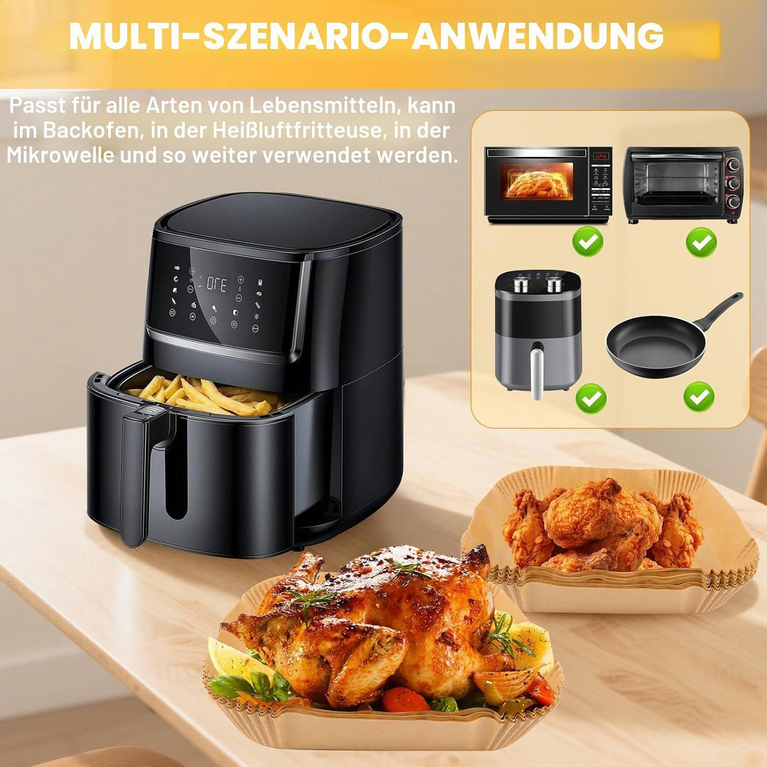 120 Stück 23-27cm Backpapier für Heissluftfritteuse, 7L-12L Airfryer Backpapier Antihaft Wasserdicht