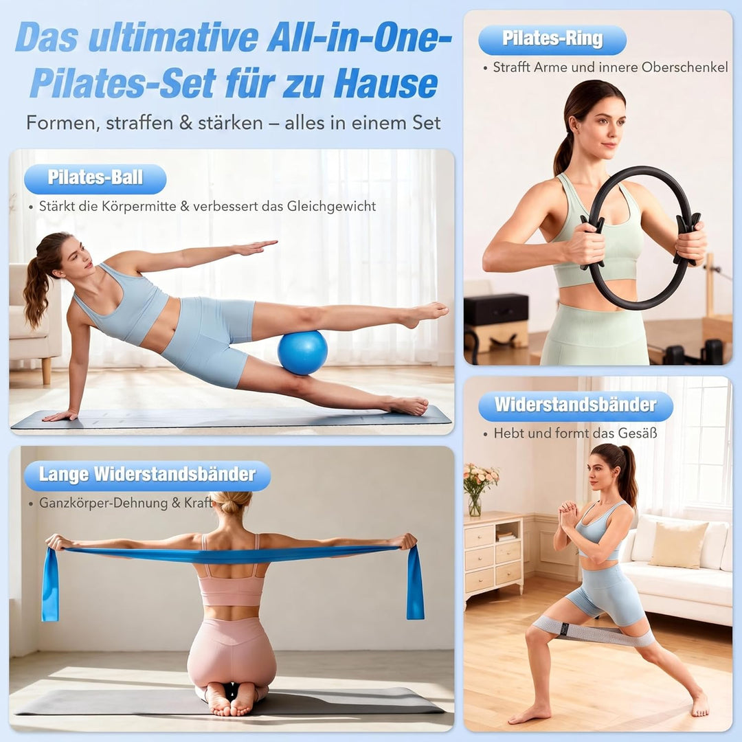 Pilates Set - Pilates Ball, Pilates Ring, Pilates Socken, 3 Stufen Fitnessbänder and Terrabänder, Pi