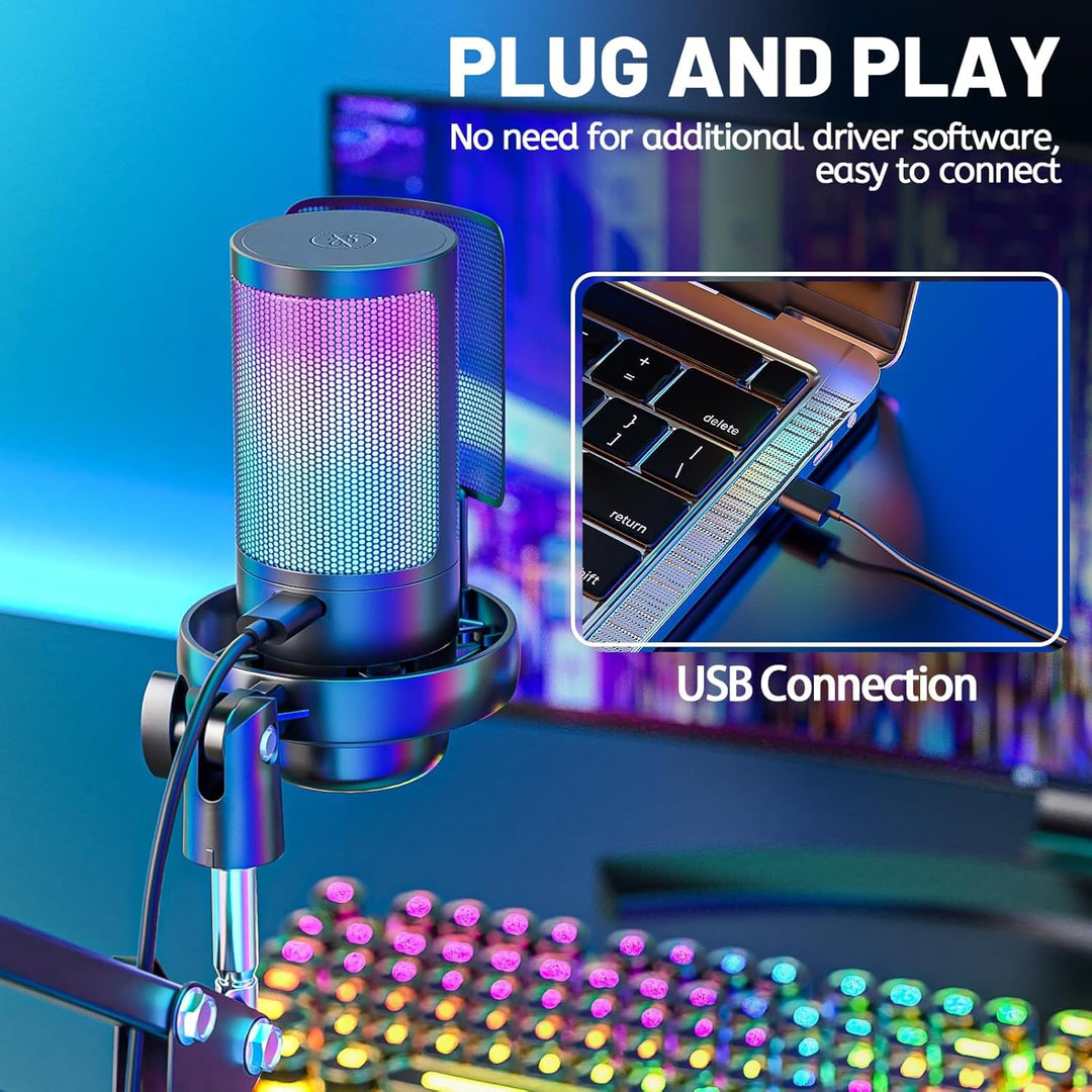 Anykuu USB Gaming Mikrofon Plug&Play Kondensator Mikrofon PC für Gaming Streaming Podcasting Videoko