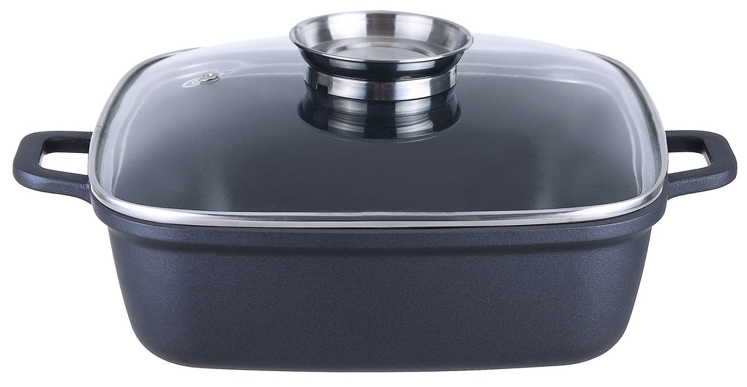 Kopf Bräter Santorin (Aluguss, 3,8 Liter, inkl. Glasdeckel mit Aromaknopf, Induktion) schwarz, 3,8 L