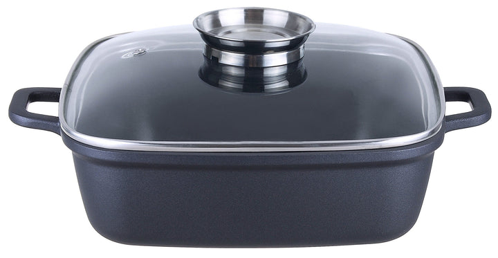 Kopf Bräter Santorin (Aluguss, 3,8 Liter, inkl. Glasdeckel mit Aromaknopf, Induktion) schwarz, 3,8 L