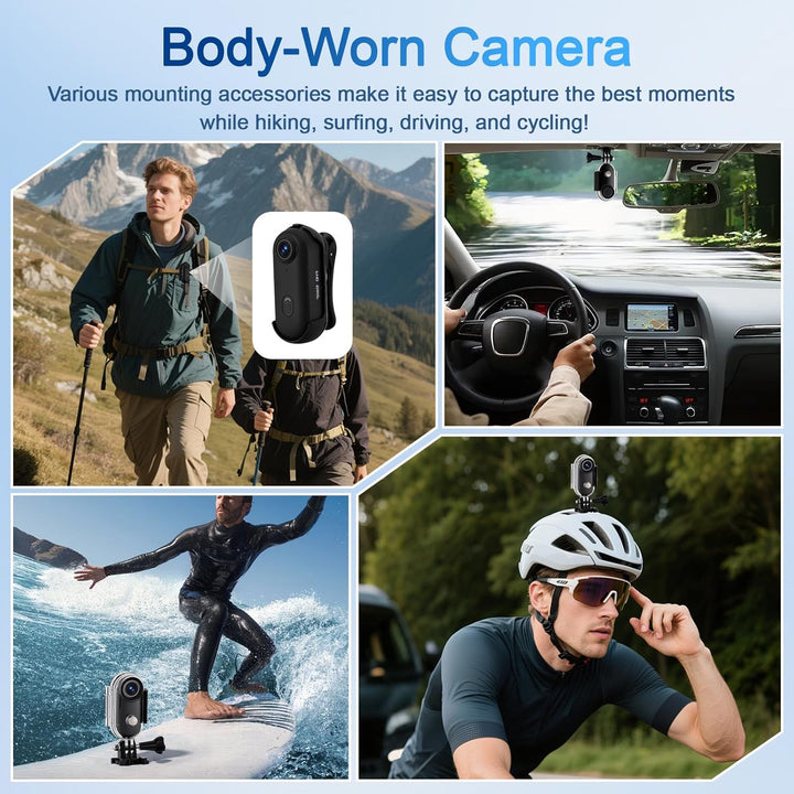 Action Cam, wasserdichte Kamera, 64GB Mini Bodycam, Fahrrad Dashcam, WiFi Action Camera, Körperkamer