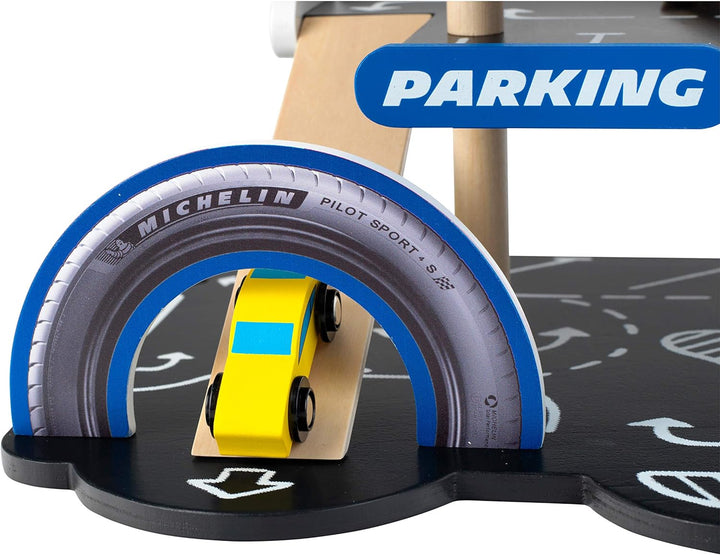 Klein Theo 3404 Michelin Parkhaus mit 3 Ebenen, Holz | Parkgarage inkl. 2 Autos u.v.m. | Kompatibel