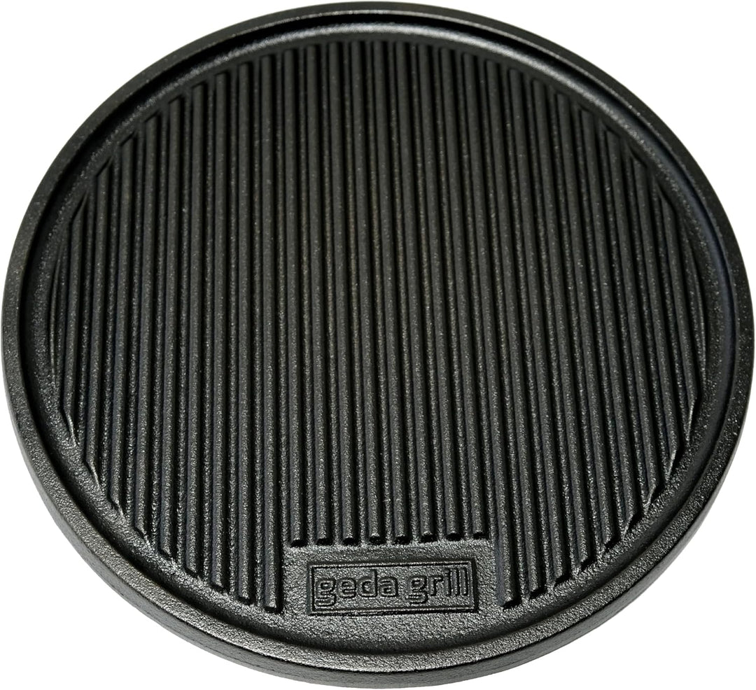 GEDA Grill Gusseisen Grillplatte, Wendeplatte rund 32,5 cm, Doppelseitig verwenbar, Plancha, Univesa