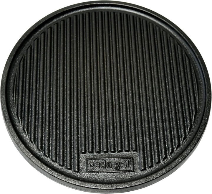 GEDA Grill Gusseisen Grillplatte, Wendeplatte rund 32,5 cm, Doppelseitig verwenbar, Plancha, Univesa