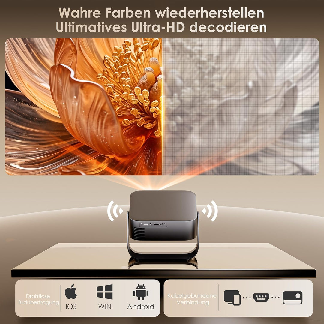 2026 Neuer Mini Beamer 4K Smart Beamer 【Offizielle Apps】 Native 1080p 1200 Lumen Auto Keystone Autof