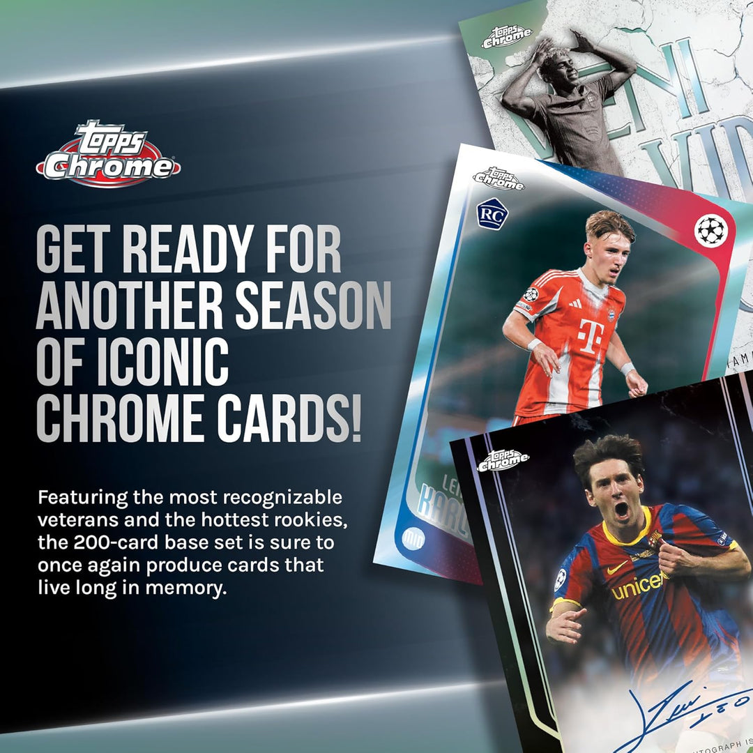 2025-26 Topps Chrom UEFA Club-Wettbewerbe Fussball – Fabrikversiegelt – Mega-Box