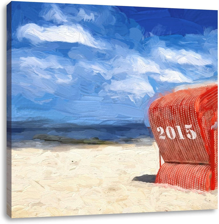 Pixxprint einsamer Strandkorb an der Nordsee, Format: 70x70 als Leinwandbild, 70x70