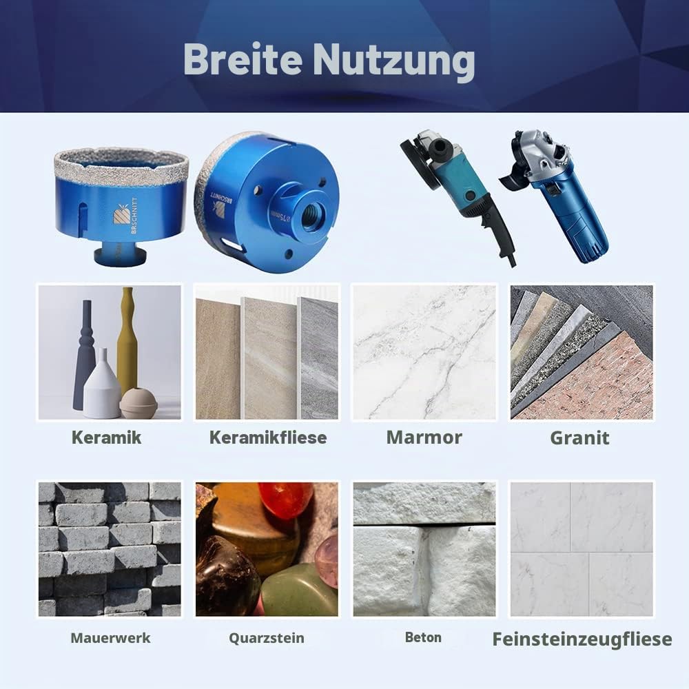 Diamant Fliesenbohrer 75mm - M14 Diamantbohrer Lochsäge für Fliesen Porzellan Keramik Marmor Granit