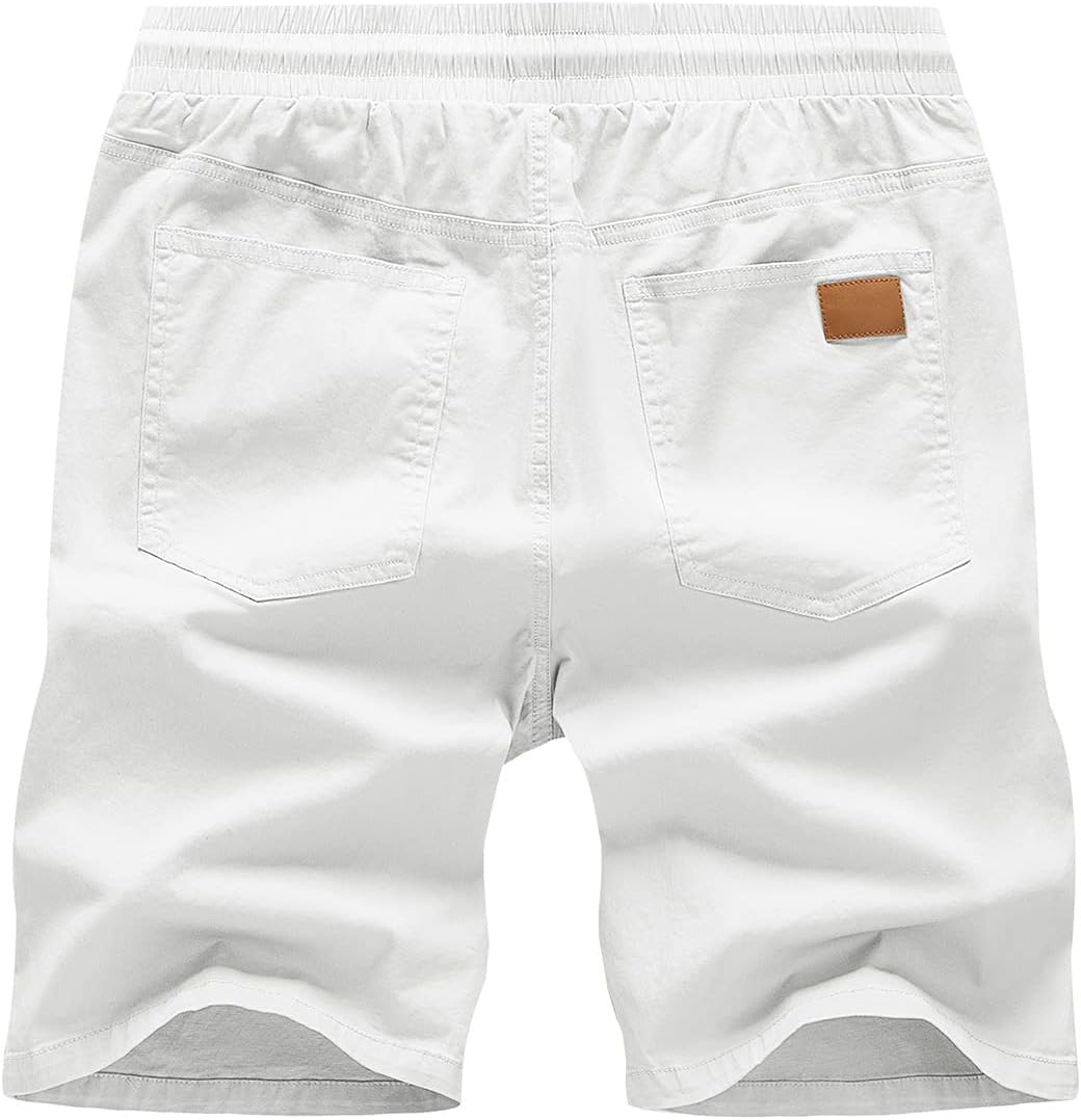 JMIERR Kurze Hosen Herren Shorts Herren Sommer Chino Baumwolle Elastische Taille mit Taschen L Weiss