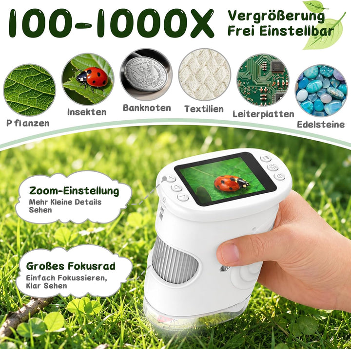 Digitales Mikroskop für Kinder, 1000X, Foto &amp; Video (Weiss), Weiss