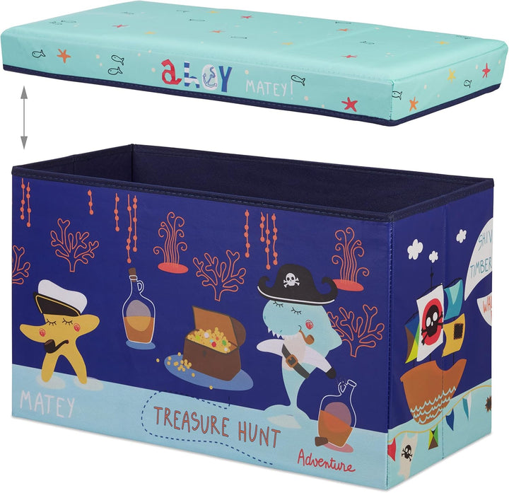 Relaxdays Sitzbox Kinder, Faltbare Aufbewahrungsbox mit Stauraum, Deckel, Motiv, Jungen & Mädchen, 5