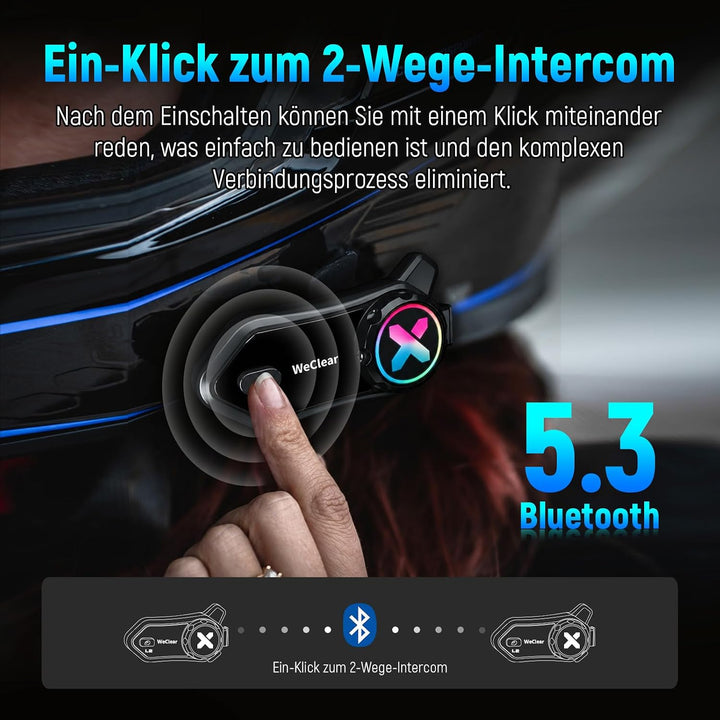 L2 Intercom Motorrad, 2-Wege-Kommunikationssytem mit Audio Multitasking | Helm Headset, Gleichzeitig
