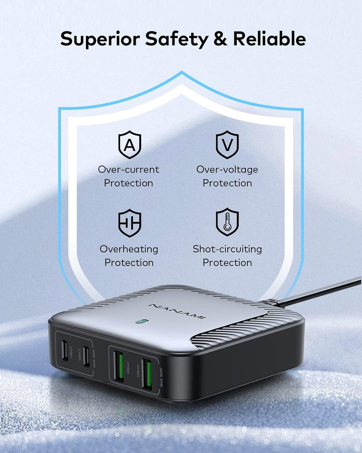 NANAMI 100W USB C Ladegerät Mehrfach - 4-Port Desktop Charger GaN USB C Netzteil PD Ladegerät mit PP