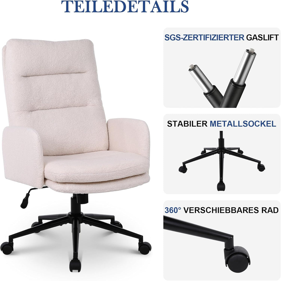 Schreibtischstuhl, Bürostuhl aus Kunstpelz, Schminktisch Stuhl, Höhenverstellbar Drehstuhl, Ergonomi