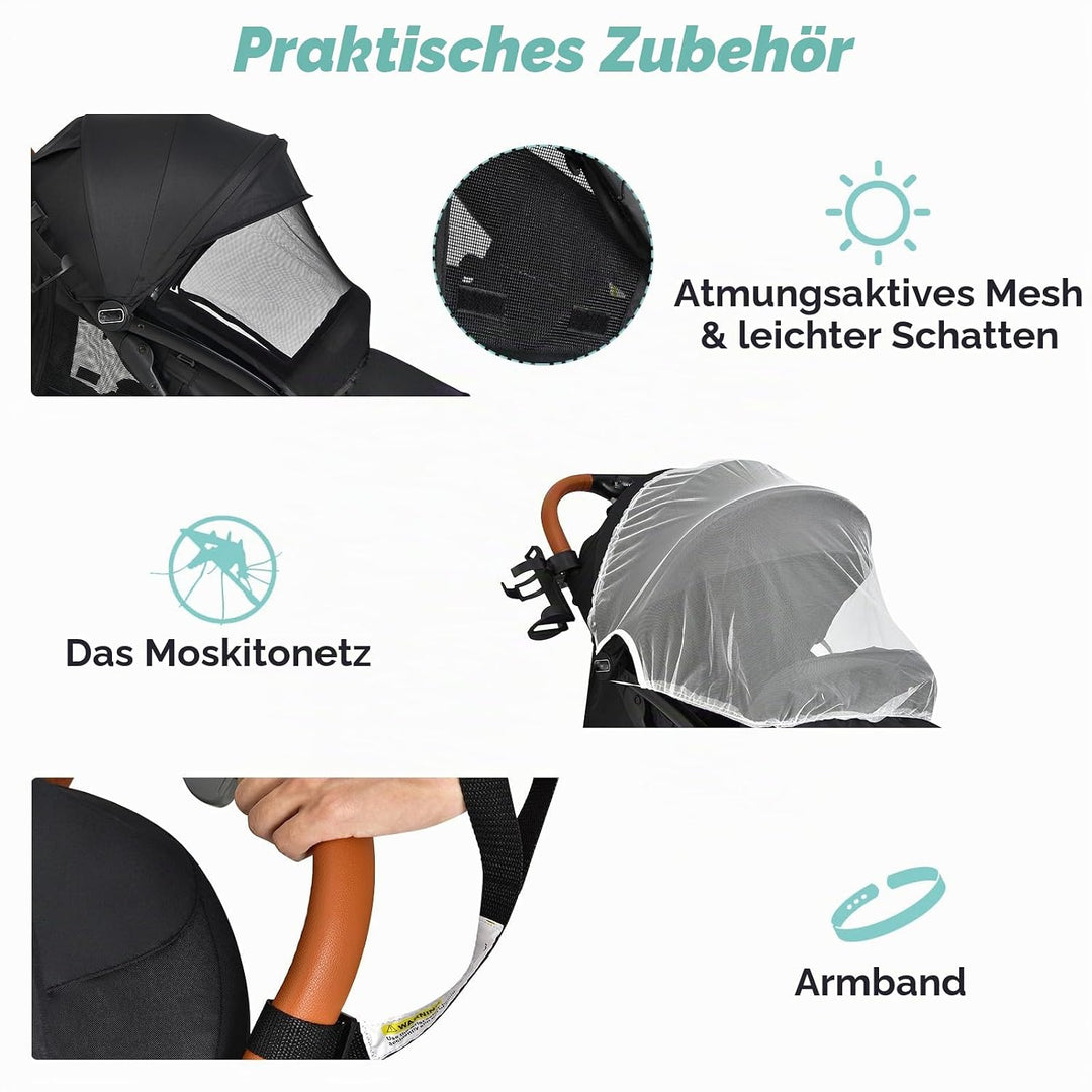 LIFEZEAL Kinderwagen Klappbar, Babywagen Klappbar mit Sonnenschutz, Reisebuggy mit Rückenlehne &amp; Ver