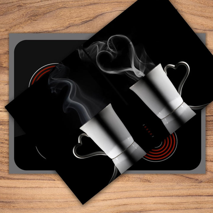 SmartDecoration Herdabdeckplatte Ceranfeldabdeckung aus Glas 2 x 40x52 cm Zweiteilig Motiv "Kaffee"