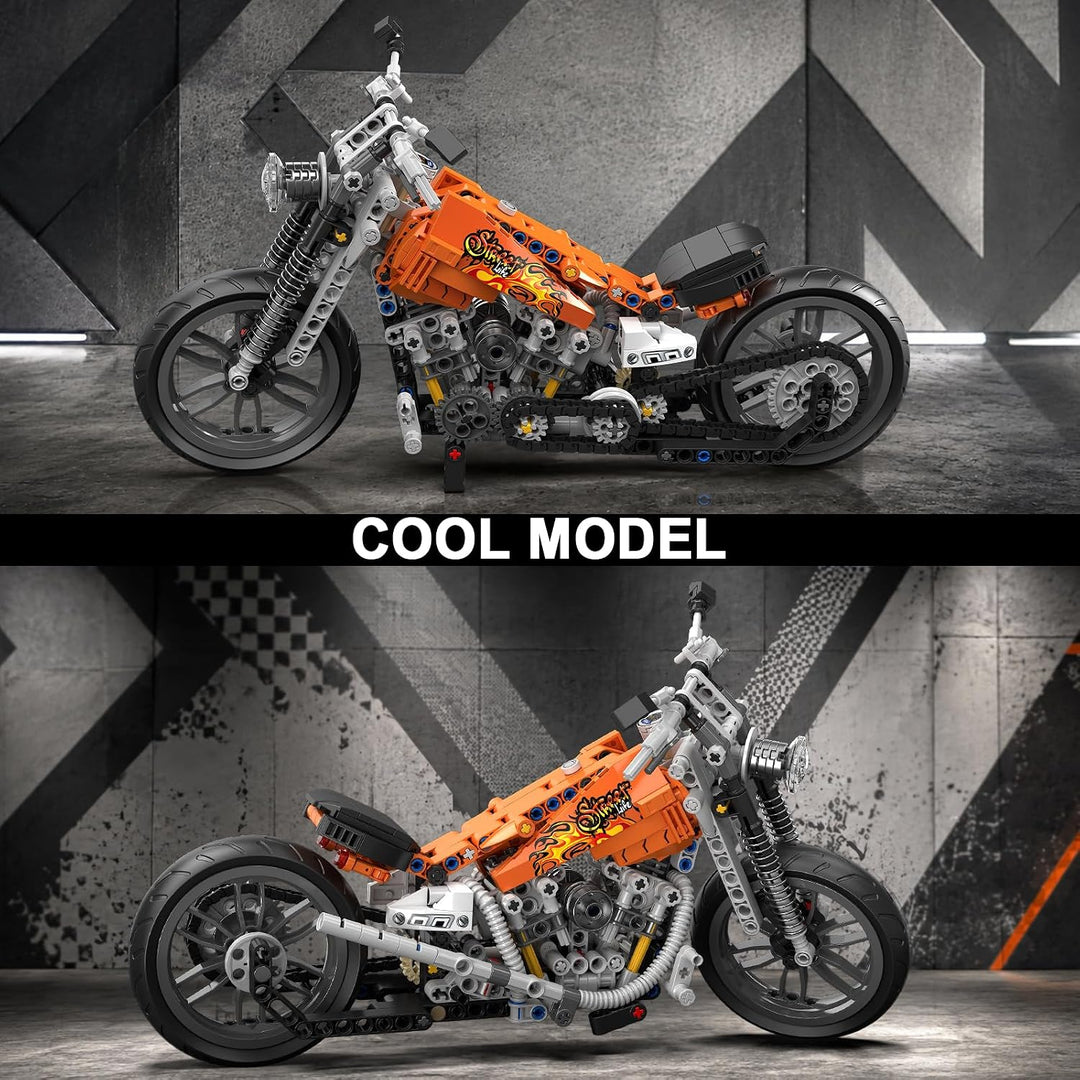 TYCOLE Motorrad Baustein Set, Motorrad Modellspielzeug im Flammenstil | Technic Brick Kit 523Pcs, Sc