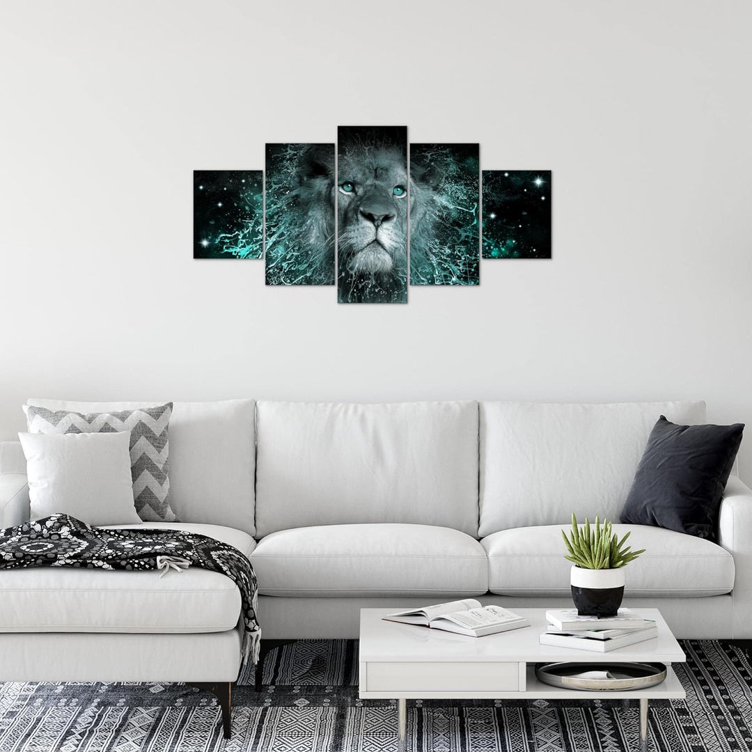 Runa Art Wandbilder Afrika Löwe 5 Teilig Bild auf Vlies Leinwand Deko Wohnzimmer Schlafzimmer Abstra