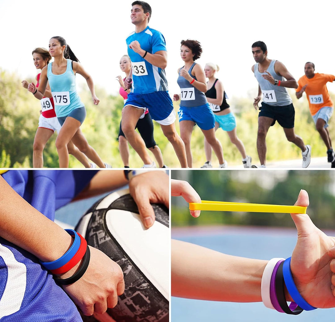 LVNRIDS 100 Stück Silikon Armbänder, Sport Party Gummi Elastic Armband Grosshandel Bulk-Armband für