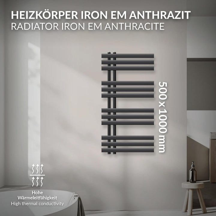 LuxeBath Design Badheizkörper Iron EM 500 x 1000 mm, Anthrazit, Designheizkörper Paneelheizkörper Fl