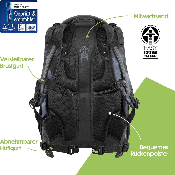 coocazoo Schulrucksack Mate, Lime Flash, schwarz-grün, ergonomischer & anpassbarer Tornister, höhen-