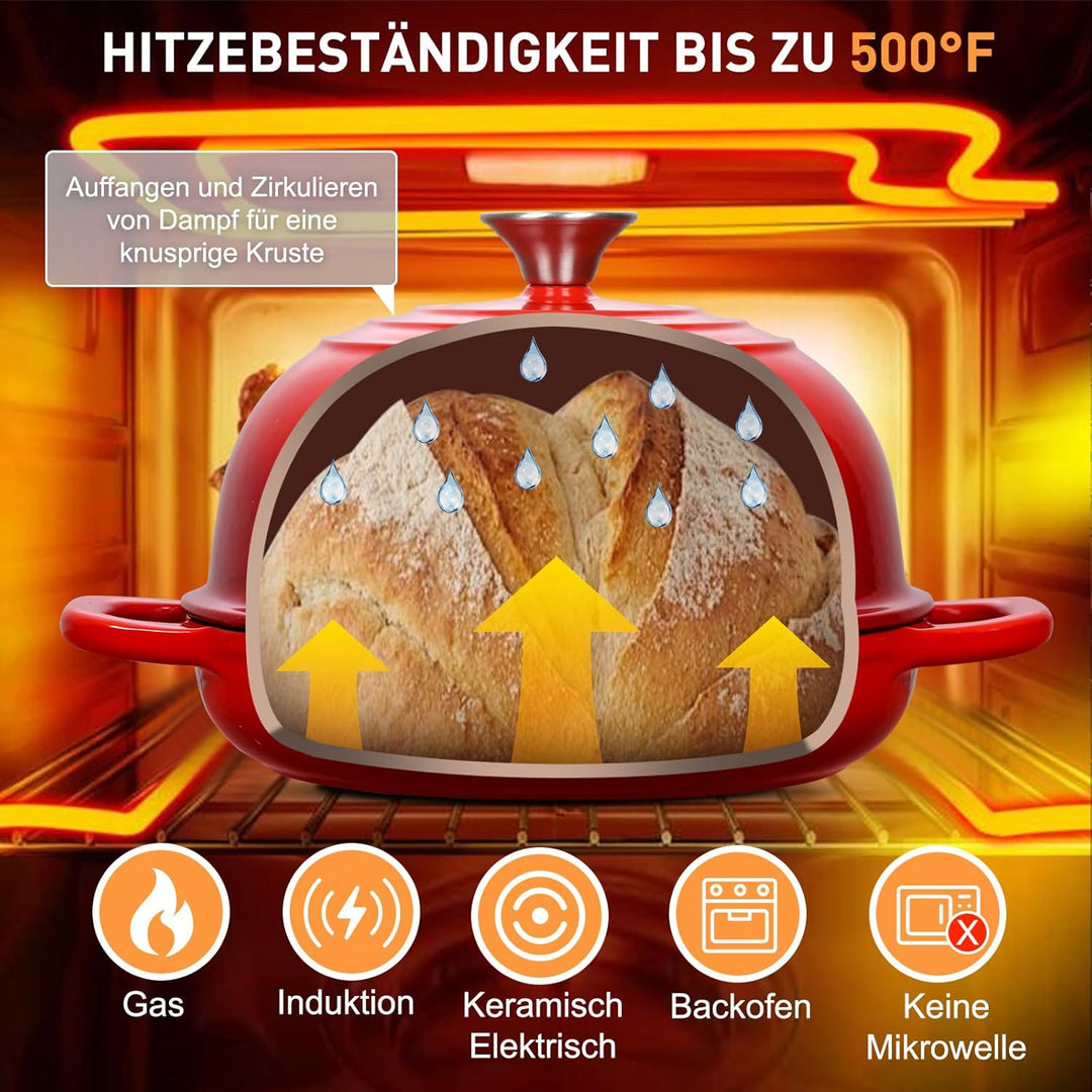 Gusseisen Brotbackform mit Deckel, 4,7L Gusseisen Topf Brot Backen, 23 cm Emaille Bräter mit Deckel,