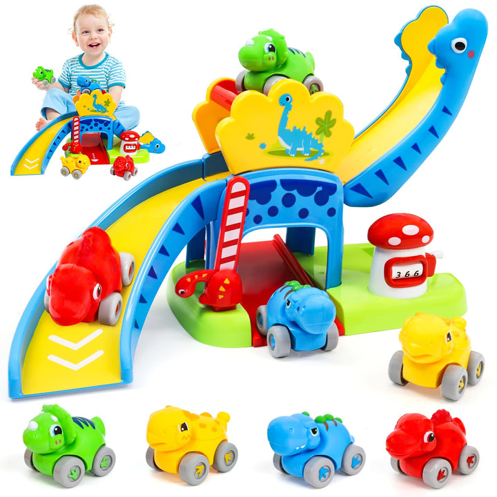 XIAPIA Baby Spielzeug ab 1 2 Jahr Dino Auto Kugelbahn, Geschenk für Junge Mädchen zum 1. Geburtstag,