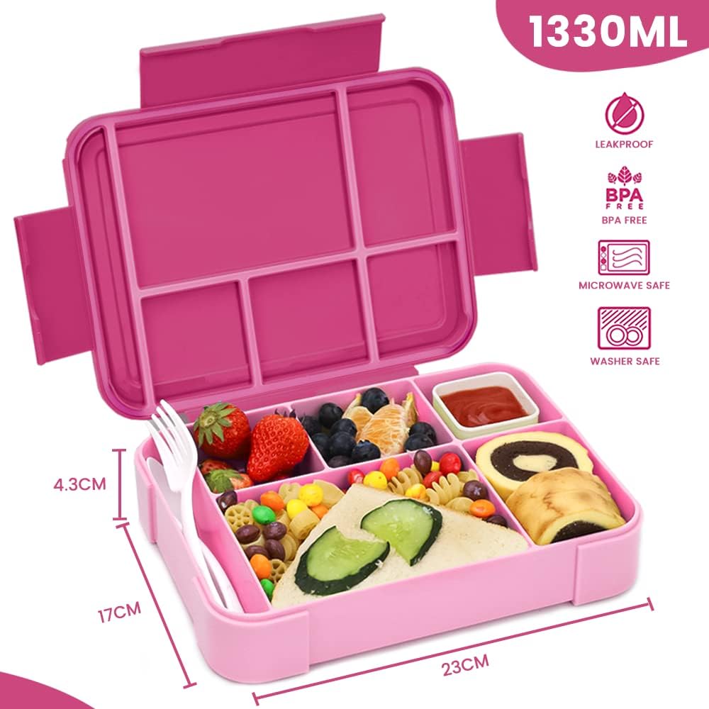 Bugucat Brotdose Kinder mit Fächern 1330ML,Lunchbox Kinder Bento Box Auslaufsicher mit 6 Fächern Bes