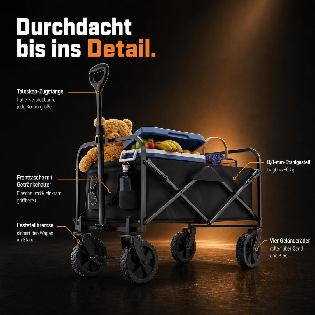 ONBEST Bollerwagen faltbar - Plus Regenschutz - Faltbollerwagen - Bollerwagen Für viele Anwendungen