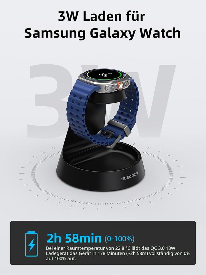 Ladestation für Samsung Galaxy Watch, Uhrenladegerät für Samsung Watch 8 Ladegerät-Ständer und Nacht