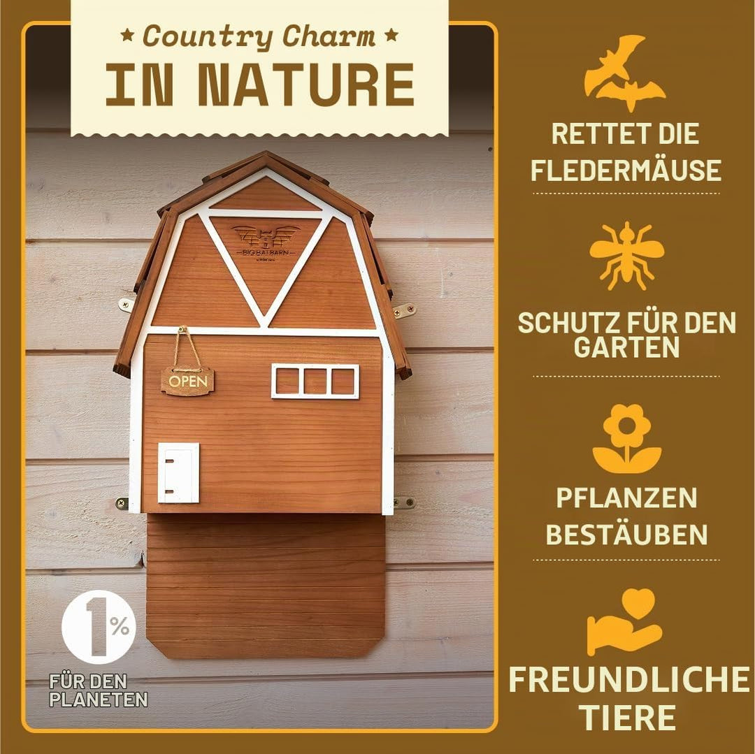 WildYard Big Bat Barn 3-Kammer-Fledermaushaus - Braun, inkl. Montagematerial - Schutz für bis zu 150